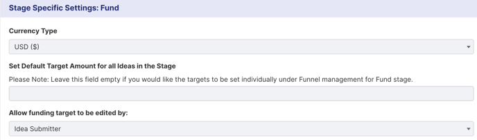 Old Fund Target settings