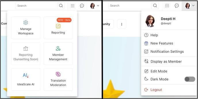 admin dropdown copy
