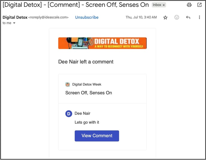 comment email copy