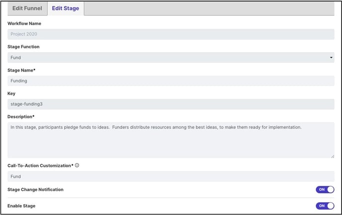 funding stage setting copy