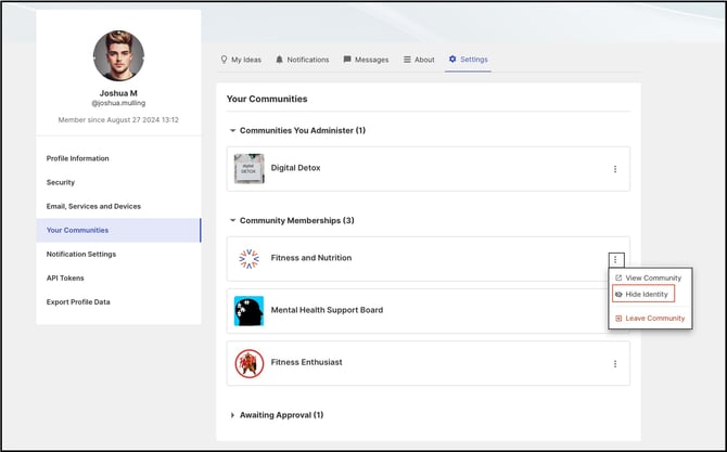 profile hide identity copy