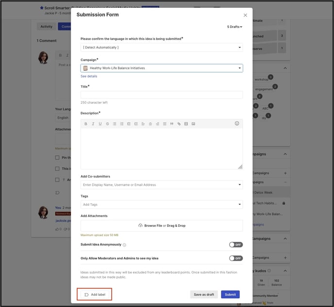 submission form label copy