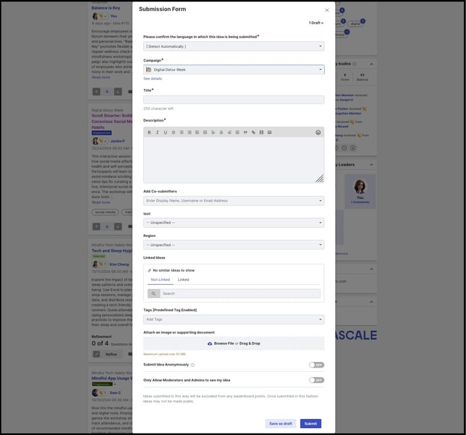 submission form with anonymous and private submission copy