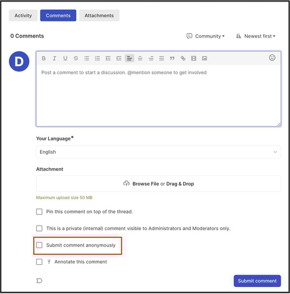submit anonymous comment copy
